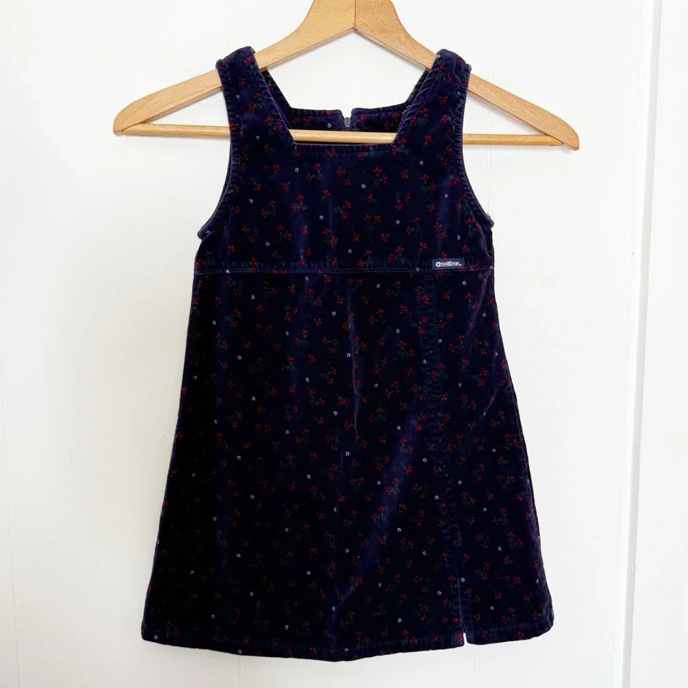 VTG OshKosh Velvet Dress Girls Size 6‎ Floral Cottagecore Y2K Holiday Cottage
